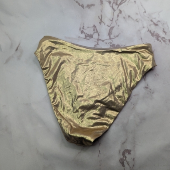 Good American Swim Bottom Women 4 XL Foil High Rise Waist Bikini Metallic Gold - Picture 6 of 9